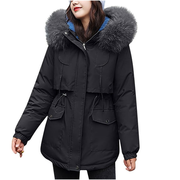 Honeeladyy Women's Winter Thickening And Velvet Keeping Warm Casual Coat With Hat