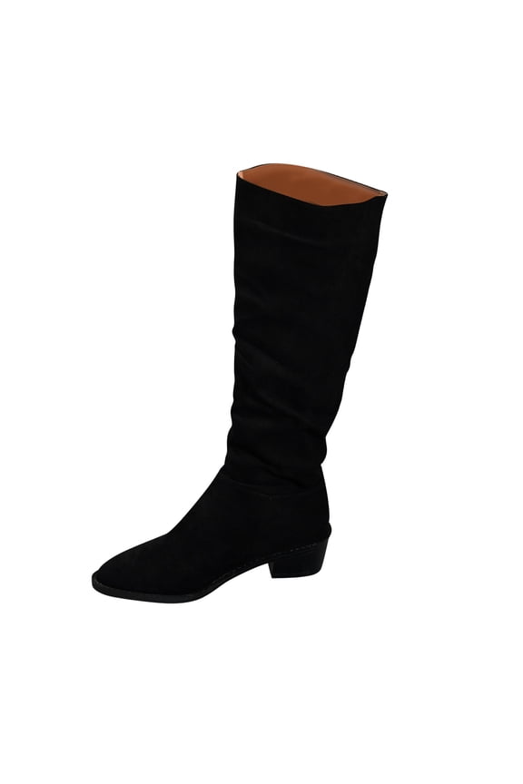 Women's knee high boots Fall Winter Solid Color Middle Heels Pointed-Toe High Boot Birthday Shoes