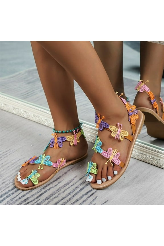 Women's summer home shoes New Toe Color Flat Shoes Women's Slippers Light Butterfly Women's Sandals