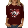 thumbnail image 1 of Honeeladyy Womens 3/4 Sleeve T-Shirts Round Neck Independence Day Print Tops Loose Fit Pullover, 1 of 4