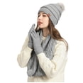 thumbnail image 1 of Honeeladyy Womens Beanie Hat Touchscreen Gloves Scarf Set Winter Warm Thick Fleece Knit Set with Soft Lined 3 in 1 Set for Cold Weather, Gray, 1 of 7