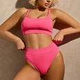 thumbnail image 1 of Honeeladyy Womens Bikini Sets Two Piece Swimsuit Solid Color Mid Rise Bottom Scoop Neck Tank Top Textured Swimwear Pink L, 1 of 4