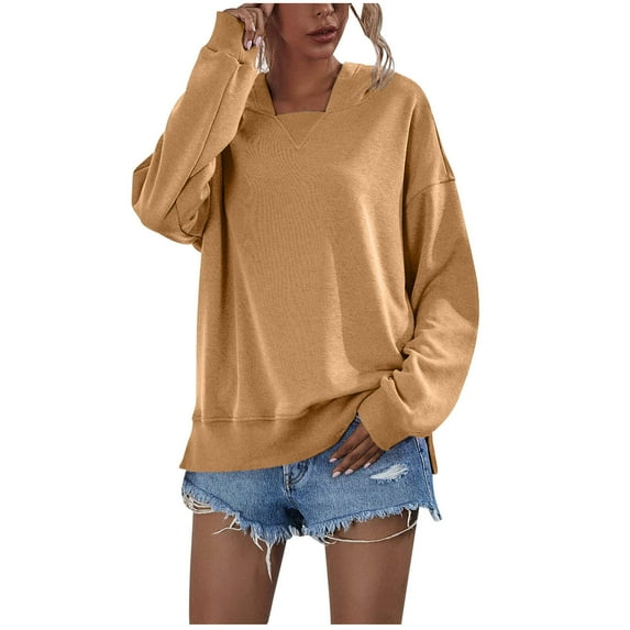 Honeeladyy Womens Casual Long Sleeve Shirt,Women's Solid Color Hoodie Long Sleeve Sweatshirts Tops Blouse Hooded Casual Loose Sweatshirt