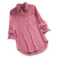 thumbnail image 1 of Honeeladyy Womens Casual Loose Plaid Long Sleeve Pockets Plus Size Tanic Blouse Tops Shirt, 1 of 1