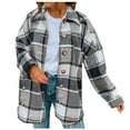 thumbnail image 1 of Honeeladyy Womens Casual Plaid Shacket Button Down Long Sleeve Shirt Gray L, 1 of 7