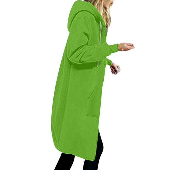 Honeeladyy Womens Casual Pockets Zip Up Hoodies Tunic Sweatshirt Long Hoodie Jacket Coat Hooded Outwear