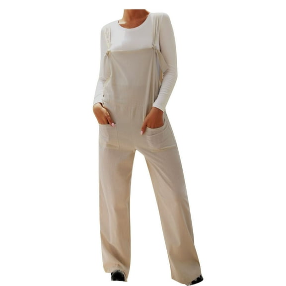 Honeeladyy Womens Casual Summer Solid Colour Jumpsuit with Pockets Sleeveless Straight Pants