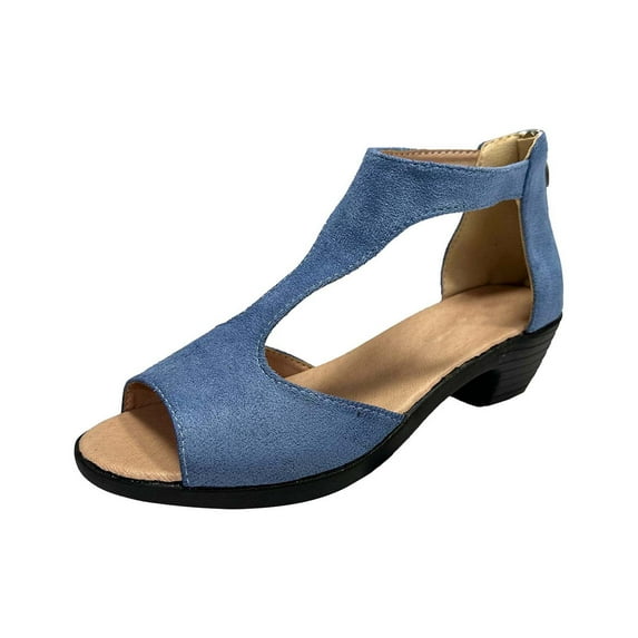Honeeladyy Womens Chunky High Heel Sandals Summer Open Toe Strappy Sandals for Wedding Party Christmas Gifts for Mom Blue Size 35