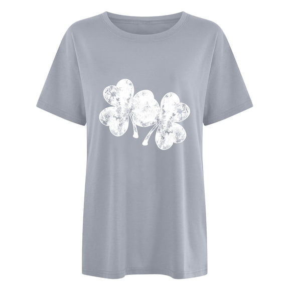 Honeeladyy Womens Crew Neck Summer Tops Summer Short Sleeve St Patricks Day Print Shirts Casual Comfy Loose Fit Pullover Gifts for Girlfriend Gray S