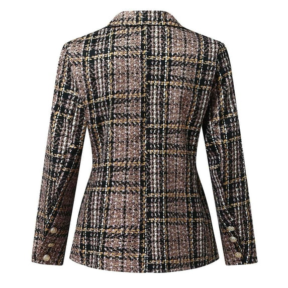 Honeeladyy Womens Double Breasted Blazers Casual Long Sleeve Open Front Print Blazer Jackets Work Suits Brown M