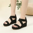 thumbnail image 1 of Honeeladyy Womens Dress Ankle Elastic sandals Summer Ladies Shoes Wedge Heel Sandals Solid Color Casual Women's Sandals, 1 of 8