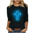 thumbnail image 1 of Honeeladyy Womens Easter Cross Printed Tunic Tops Christian Jesus Religious Loose 3/4 Sleeve Blouse Tees Gift Black XXXXXL, 1 of 4