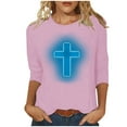 thumbnail image 1 of Honeeladyy Womens Easter Cross Printed Tunic Tops Christian Jesus Religious Loose 3/4 Sleeve Blouse Tees Gift Pink M, 1 of 4