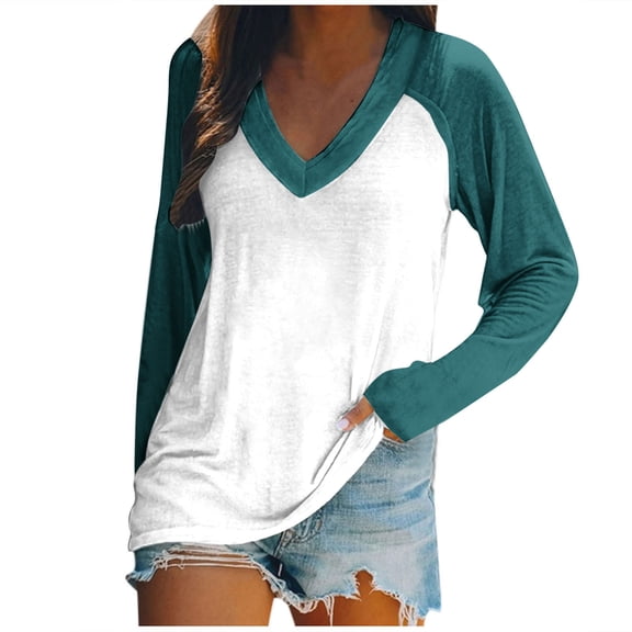 Honeeladyy Womens Fall Plus Size Long Sleeve Tunic Tops V Neck Solid Color Loose Fit Blouse Shirt Christmas Gifts for Girlfriend Green XXL