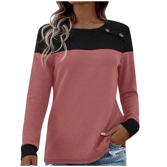 Honeeladyy Womens Fall Sweatshirts,Girls Soft Lightweight Loose Tops Crew Neck Color Block Long Sleeve Pullover Shirt Birthday Gifts