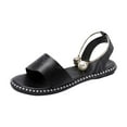 thumbnail image 1 of Honeeladyy Womens Flat Open Toe Sandals Solid Color Pearl Ankle Ring Beach Shoes Sandals Valentines Day Gift for Girlfriend Black Size 43, 1 of 9