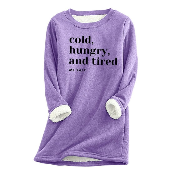 Honeeladyy Womens Fleece Lined Pullover Winter Warm Crew Neck Sweatshirt Cute Print Plus Size Tops Birthday Gifts