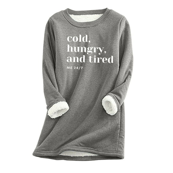 Honeeladyy Womens Fleece Lined Pullover Winter Warm Crew Neck Sweatshirt Cute Print Plus Size Tops Christmas Gift
