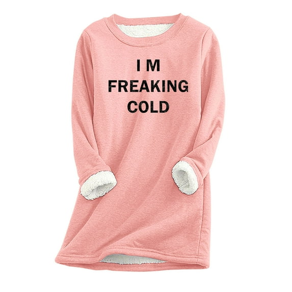 Honeeladyy Womens Fleece Lined Pullover Winter Warm Crew Neck Sweatshirt Cute Print Plus Size Tops Thanksgiving Gift
