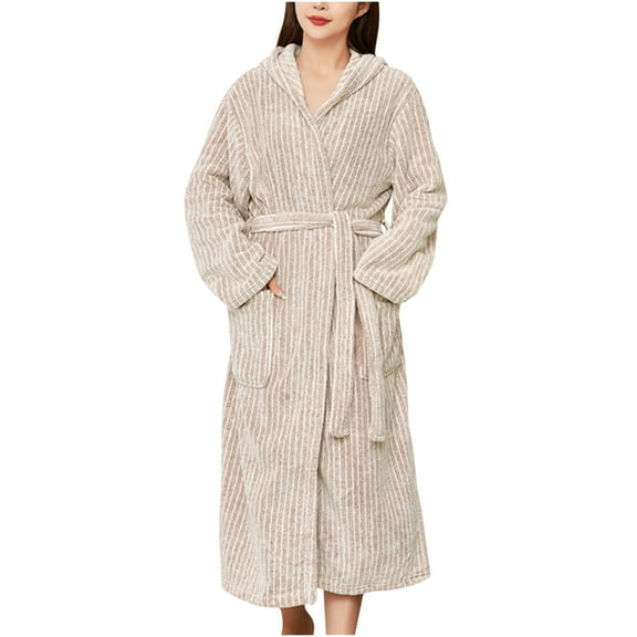 Honeeladyy Womens Fleece Long Robe, Winter Warm Loose Soft Bathrobes with Belt Long Sleeve Homewear for Holiday Wedding Gift