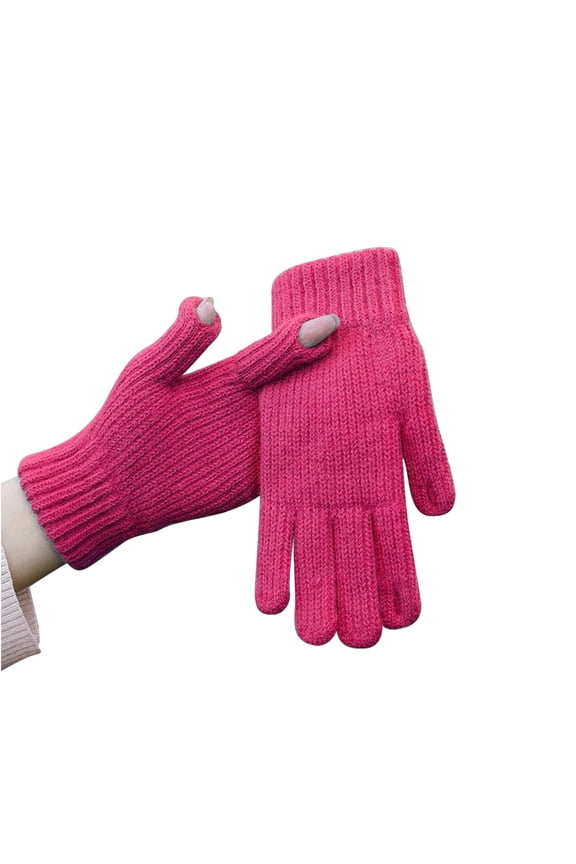 Womens Gloves Suit for Running, Women's Winter Screen Knit Warm Lining Three Finger Double Touchable Screen SMS Fingertip Design Mittens
