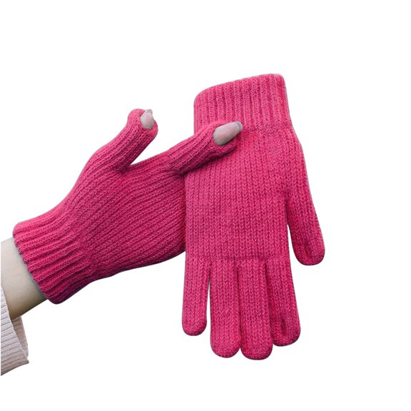 Honeeladyy Womens Gloves Suit for Running, Women's Winter Screen Knit Warm Lining Three Finger Double Touchable Screen SMS Fingertip Design Mittens