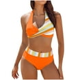 thumbnail image 1 of Honeeladyy Womens Halter Bikini Set Color Block Triangle Two Piece Bathing Suit High Cut Swimwear Orange L, 1 of 5