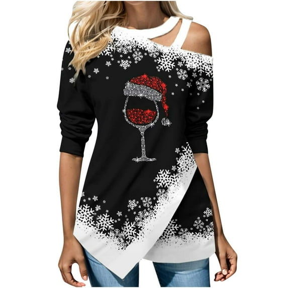 Honeeladyy Womens Irregular Sweatshirt,Fall Strapless Long Sleeve Printed Soft Lightweight Top for Work Valentine's Day Gift