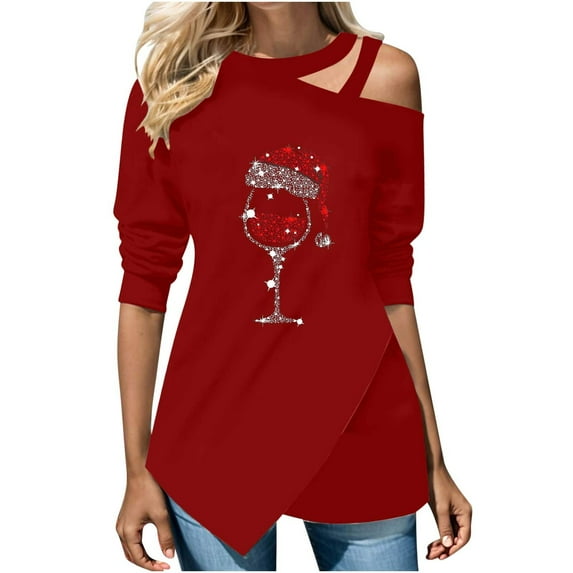 Honeeladyy Womens Irregular Sweatshirt,Fashions Strapless Long Sleeve Printed Soft Lightweight Top for Work Birthday Gifts