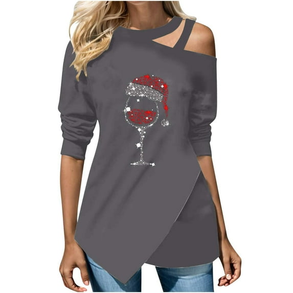 Honeeladyy Womens Irregular Sweatshirt,Fashions Strapless Long Sleeve Printed Soft Lightweight Top for Work Birthday Gifts