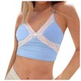 thumbnail image 1 of Honeeladyy Womens Lace Ribbed Knit Cami Crop Top Spaghetti Strap Sleeveless Slim Fit V Neck Tank Tops Blue M, 1 of 9