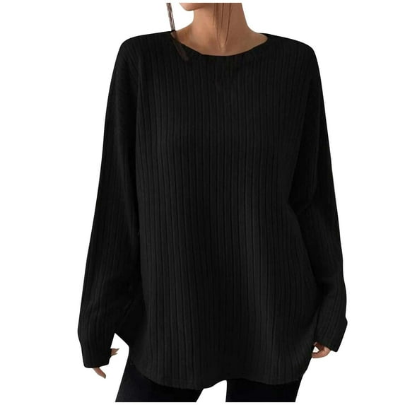 Honeeladyy Womens Long Sleeve Pullover, Solid Color Textured Lightweight Loose Top for Spring and Autumn Valentine's Day Gift