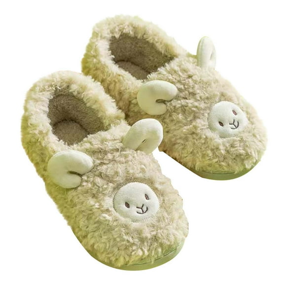 Honeeladyy Womens Mens Mules Plush Warm Slippers,Cartoon Lamb Home Shoes,Autumn And Winter Indoor Cotton Slipper Green Sales