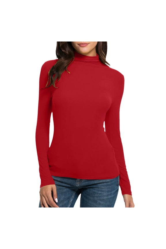 Womens Mock Turtleneck Active Base Layer Tops Long Sleeve Soft Slim Pullover Shirt Gift Red XL