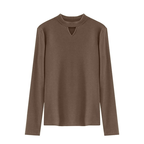 Honeeladyy Womens Mock Turtleneck Long Sleeve Shirts Fleece Thermal Underwear Solid Color Slim Fit Pullover Christmas Gifts for Daughter Brown XXL
