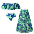 thumbnail image 1 of Honeeladyy Womens Off Shoulder Print Bikini Sets with Swimsuit Coverup Long Beach Wrap Skirt High Waisted Bathing Suit Gift for Sister Green XL, 1 of 8