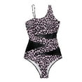 thumbnail image 1 of Honeeladyy Womens One Piece Bathing Suits One Shoulder Swimsuits Slimming Printed Mesh Swimwear Coffee L, 1 of 5