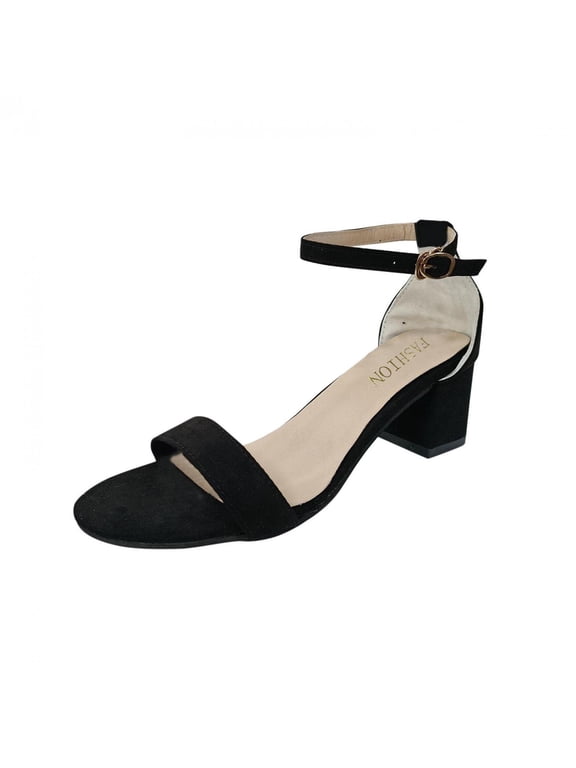 Womens Open Toe Ankle Strap Low Block Chunky Heels Sandals Party Dress Pumps Shoes Birthday Gifts for Girlfriend Black Size 37