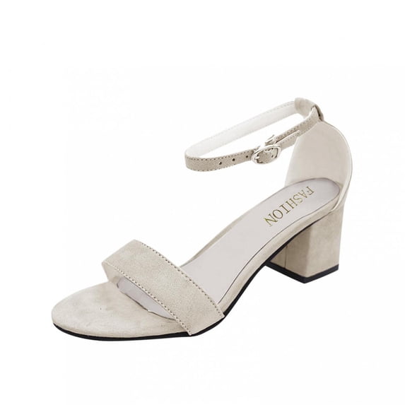 Honeeladyy Womens Open Toe Ankle Strap Low Block Chunky Heels Sandals Party Dress Pumps Shoes Valentines Day Gift for Girlfriend Beige Size 39