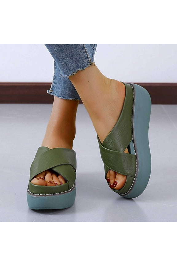 Womens Platform Sandals Flatform Summer Open Toe Cross Strap Beach Slide Sandals Green 43
