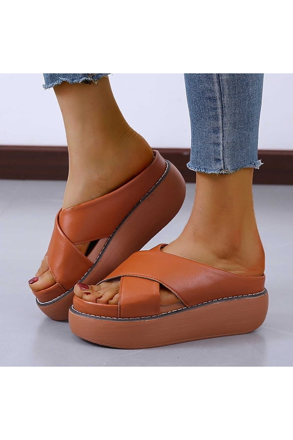 Womens Platform Sandals Flatform Summer Open Toe Cross Strap Beach Slide Sandals Yellow 39