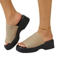 thumbnail image 1 of Honeeladyy Womens Platform Wedge Sandals Comfort Open Toe Classic Backless Slip On Slippers Summer Casual Clearance Slides for Beach Vacation Birthday Gifts for Mom Khaki Size 42, 1 of 4