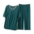 thumbnail image 1 of Honeeladyy Womens Plus Size Pajama Set, Fall Short Sleeve Loose Breathable Tops with Soft Solid Color Wide Legged Pants Homewear for Holiday Christmas Gift, 1 of 2