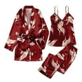 thumbnail image 1 of Honeeladyy Womens Print Satin Pajama Set,Ladies 3 Pieces Sleepwear with Soft Sleeveless Camisole Long Pants and Robe Loungewear Set Thanksgiving Gift, 1 of 3