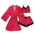 thumbnail image 1 of Honeeladyy Womens Print Satin Pajama Set,Ladies 3 Pieces Sleepwear with Soft Sleeveless Camisole Shorts and Robe Loungewear Set Thanksgiving Gift, 1 of 3
