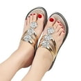 thumbnail image 1 of Honeeladyy Womens Rhinestone Flat Sandals T-Strap Thong Sandals Summer Flat Sandals Flip Flop Clearance Sandals for Women Valentines Day Gift for Wife Gold Size 41, 1 of 9