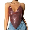 thumbnail image 1 of Honeeladyy Womens Shiny Rhinestone Backless Halter Crop Top Chain Tank Tops for Party Nightclub Rose Gold XS, 1 of 6