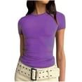 thumbnail image 1 of Honeeladyy Womens Short Sleeve Crop Tops,Solid Color Basic Going Out Tees Summer Slim Fit Stretch Crew Neck Tight T Shirts Gift Purple XL, 1 of 8