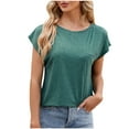 thumbnail image 1 of Honeeladyy Womens Short Sleeve Shirts with Pocket,Crew Neck Lightweight Tops Summer Solid Color Loose Pullover for Office Work Gift Green S, 1 of 2