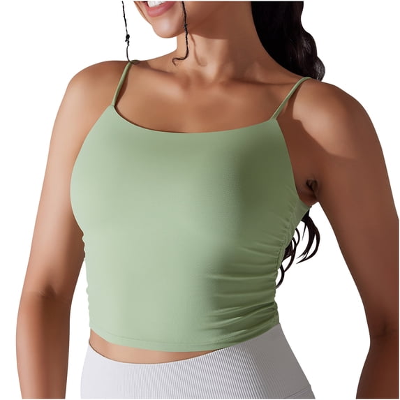 Honeeladyy Womens Slim Fit Stretch Spaghetti Strap Yoga Bra Quick Drying Fitness Bra with Removable Pads Green M